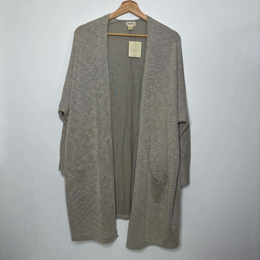 Anthropologie NWT DONNI Ribbed Open Kimono Cardigan Gray Pockets OS